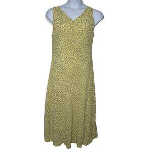 April Cornell Sleeveless Midi Dress Size XL Yellow floral V-Neck Retro